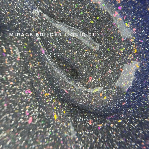 touch builder liquid mirage, tono 1, tonos grises y particulas plateadas