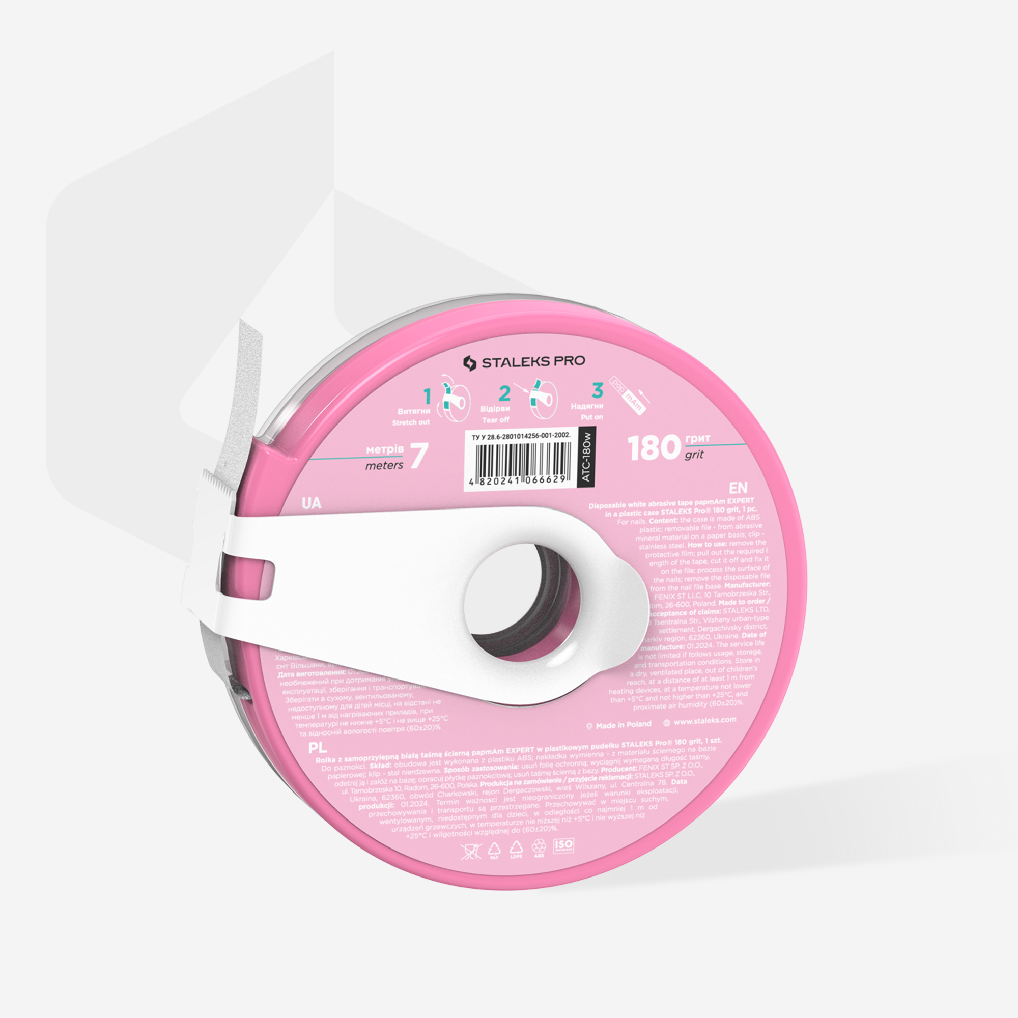 Rollo de 8 metros de Cinta abrasiva blanca desechable papmAm STALEKS EXPERT, grano 180, base papel kraft.