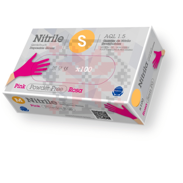 Caja de guantes desechables de nitrilo G.Touch LG rosa, sin látex, 3.5 gramos
