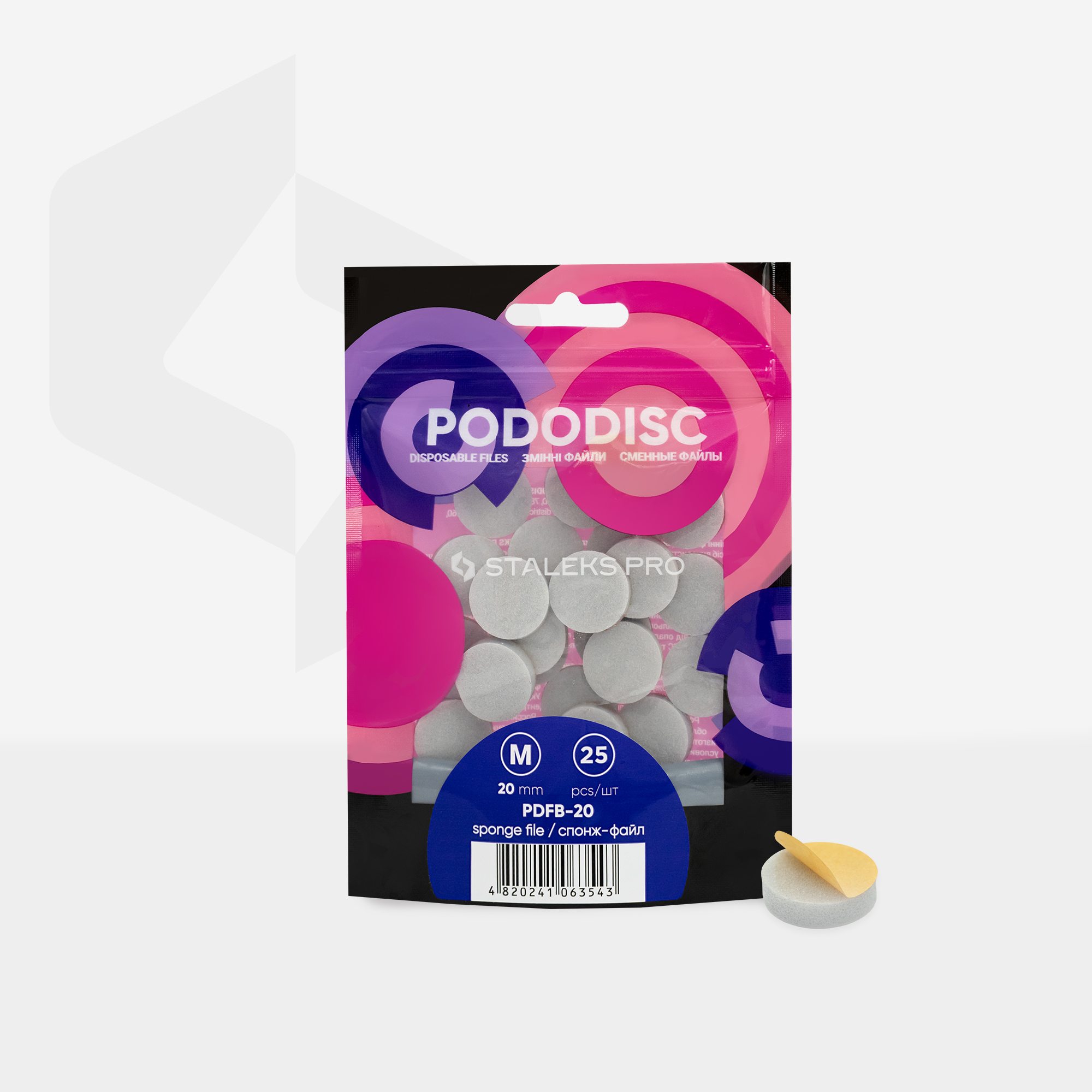 bolsa de limas-esponjas desechables Pododisc M con sólida base adhesiva, para pulido final en pedicura.