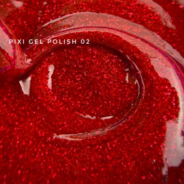 Esmalte de gel rojo oscuro Touch Pixi 02 con efecto vitreo y glitter multicolor fino