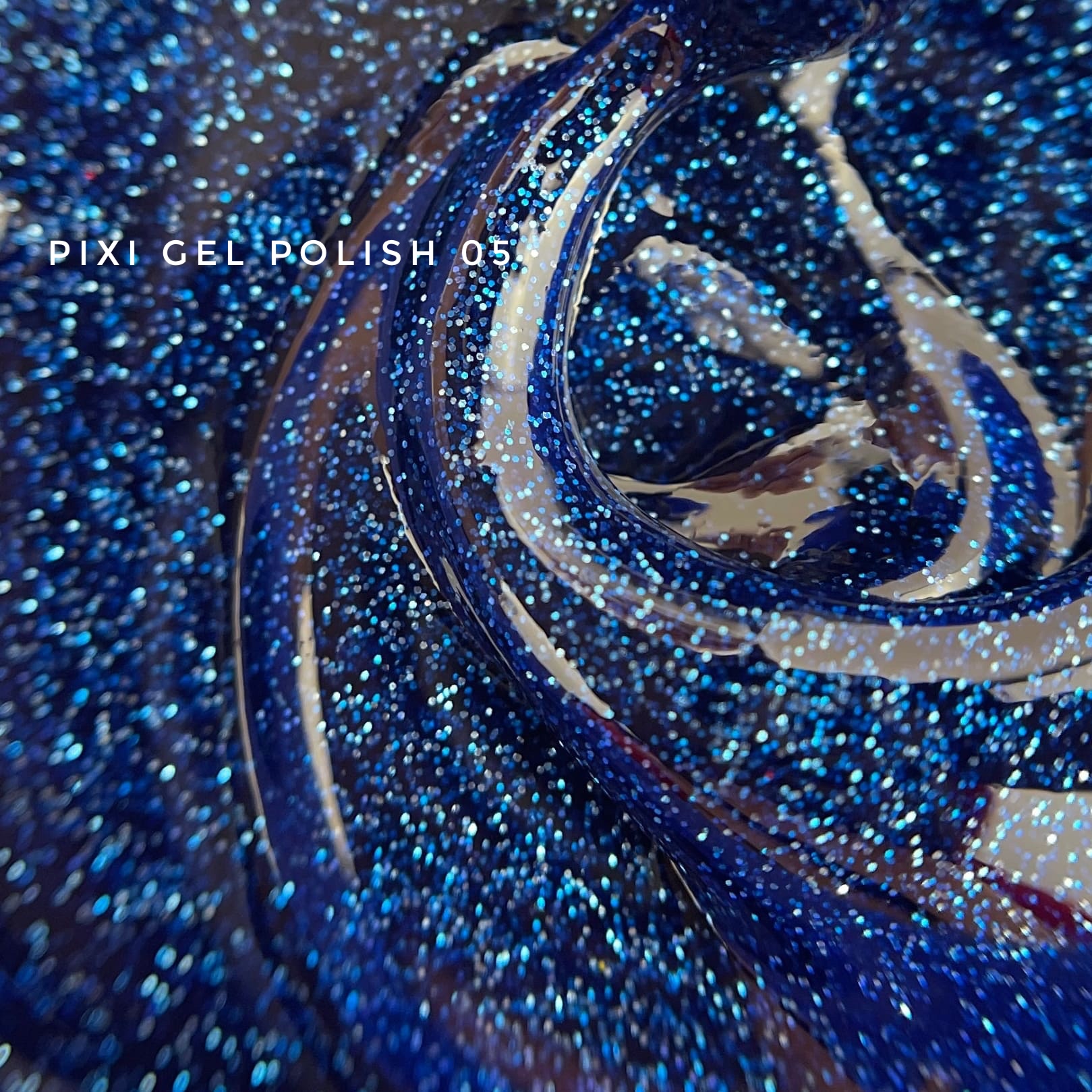 Esmalte de gel azul oscuro Touch Pixi 05 con efecto vitreo y glitter multicolor fino